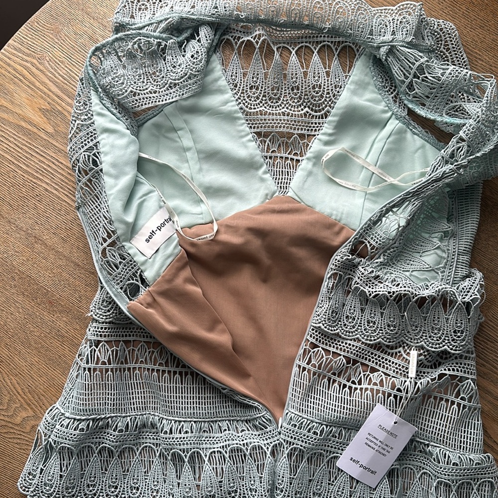 Self-Portrait Lace Mini Dress in Light Blue - Picture 2 of 5